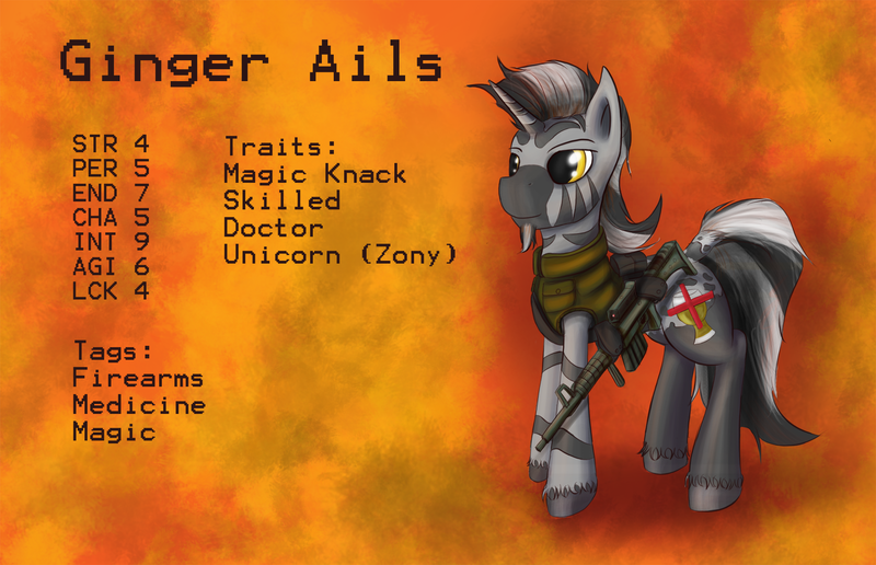 Size: 2192x1413 | Tagged: safe, artist:pantzar, derpibooru import, oc, unofficial characters only, hybrid, unicorn, zebra, zebracorn, zony, fallout equestria, solo