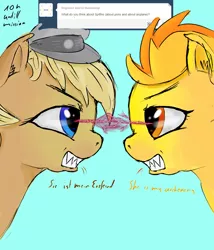 Size: 3000x3500 | Tagged: artist:fuzzyhead12, ask, derpibooru import, german, lightning glare, oc, oc:messerschmidt, safe, spitfire, tumblr