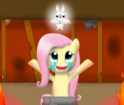 Size: 3800x3227 | Tagged: angel bunny, artist:facelesssoles, crying, derpibooru import, fire, fluttershy, item get, safe, the binding of isaac