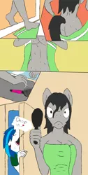 Size: 2480x4915 | Tagged: suggestive, artist:glitch, derpibooru import, octavia melody, vinyl scratch, anthro, ass, breasts, comic, nudity, scratchtavia, shipping, shower, strategically covered, wip