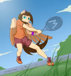 Size: 2836x3048 | Tagged: anthro, anthro oc, artist:batonya12561, derpibooru import, oc, pegasus, safe, solo, tennis, tennis racket, unofficial characters only