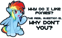 Size: 700x435 | Tagged: safe, artist:xenon, derpibooru import, rainbow dash, pegasus, pony, dialogue, eye clipping through hair, female, mare, open mouth, raised hoof, simple background, sitting, solo, transparent background