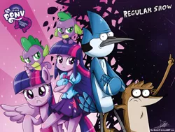 Size: 1228x929 | Tagged: safe, artist:the-butch-x, derpibooru import, spike, twilight sparkle, twilight sparkle (alicorn), dog, equestria girls, breasts, crossover, female, mordecai, mordecai and rigby, regular show, rigby, self ponidox, spike the dog