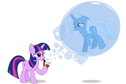 Size: 2250x1500 | Tagged: artist:navitaserussirus, bubble, bubble pipe, derpibooru import, hilarious in hindsight, in bubble, safe, scared, soap bubble, trapped, trixie, twilight sparkle