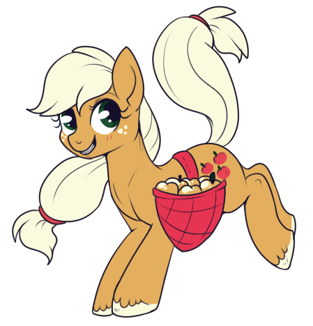 Size: 449x468 | Tagged: applebucking, applejack, artist:lulubell, bucking, cute, derpibooru import, golden apple, grin, hatless, limited palette, looking at you, looking back, missing accessory, raised tail, safe, simple background, smiling, solo, source needed, transparent background, vector