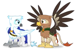 Size: 2354x1532 | Tagged: safe, artist:icaron, derpibooru import, oc, oc:arvid, oc:pilvi, unofficial characters only, gryphon, female, male, show accurate, simple background, straight, transparent background, vector