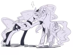 Size: 750x563 | Tagged: angry, artist:murai shinobu, derpibooru import, idw, injured, monochrome, pixiv, princess celestia, princess luna, safe, scene interpretation, spoiler:comic18