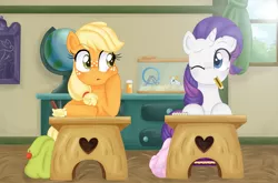 Size: 3291x2173 | Tagged: applejack, artist:lucy-tan, bag, book, derpibooru import, desk, filly, globe, hamster, hamster habitat, hamster wheel, looking at each other, mouth hold, pencil, picture frame, princess celestia, rarity, saddle bag, safe, school, table, window, wink