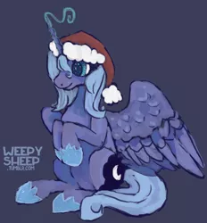 Size: 1608x1731 | Tagged: safe, artist:weepysheep, deleted from derpibooru, derpibooru import, princess luna, pony, hat, s1 luna, santa hat, simple background, sitting, solo, woona