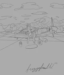 Size: 3000x3500 | Tagged: artist:fuzzyhead12, bf 109, bf109, car wash, derpibooru import, flying, from behind, looking back, monochrome, oc, oc:messerschmidt, plane, suggestive, unofficial characters only, wip