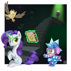 Size: 900x900 | Tagged: armor, artist:swanlullaby, crystal armor, inspirarity, inspiration manifestation, inspiration manifestation book, owlowiscious, rarity, safe, spike
