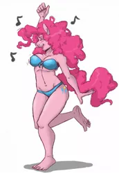 Size: 879x1280 | Tagged: anthro, artist:slipe, barefoot, belly button, bra, breasts, cleavage, clothes, dancing, derpibooru import, feet, female, panties, pinkie pie, plantigrade anthro, singing, soles, solo, solo female, suggestive, underwear