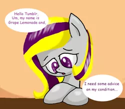 Size: 575x500 | Tagged: safe, artist:mittenpatty, derpibooru import, oc, oc:grape lemonade, unofficial characters only, pegasus, pony, ask grape lemonade, blog, crossed hooves, dialogue, faic, female, mare, solo, tumblr