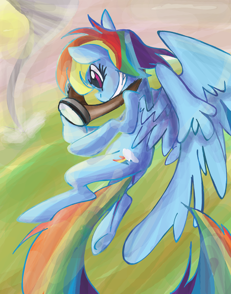 Size: 551x700 | Tagged: safe, artist:bwingbwing, derpibooru import, rainbow dash, flying, goggles, solo, tornado