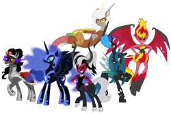 Size: 12727x8506 | Tagged: artist needed, source needed, safe, derpibooru import, discord, king sombra, lord tirek, nightmare moon, queen chrysalis, sunset shimmer, equestria girls, absurd resolution, antagonist, eris, girl's night out, lady tirek, queen umbra, rule 63, sunset satan