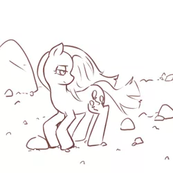 Size: 1000x1000 | Tagged: artist:bones, derpibooru import, monochrome, pinkamena diane pie, pinkie pie, pixiv, rock farm, safe, solo, windswept mane