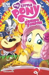 Size: 843x1280 | Tagged: artist:amy mebberson, braid, clothes, comic, confetti, cover, cute, derpibooru import, dress, fiesta, fluttershy, friends forever, guitar, guitarron, hastings, idw, mariachi, messy eating, mexico, nachos, party, puffy cheeks, rose, safe, taco, zebra, zecora, zecorable