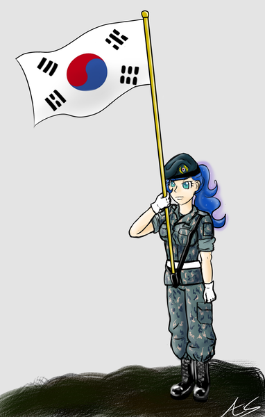 Size: 994x1560 | Tagged: artist:amaranthialunaris, derpibooru import, flag, human, humanized, korean, military uniform, princess luna, republic of korea army, safe, solo, south korea