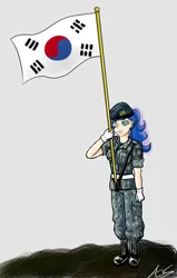 Size: 994x1560 | Tagged: artist:amaranthialunaris, derpibooru import, flag, human, humanized, korean, military uniform, princess luna, republic of korea army, safe, solo, south korea