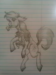 Size: 450x600 | Tagged: grimdark, artist:zigragirl, derpibooru import, oc, oc:scavenger, unofficial characters only, earth pony, pony, antagonist, blood, corrupted, diamonds, evil, irc, lined paper, male, monochrome, pencil drawing, stallion, traditional art