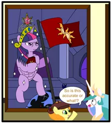 Size: 518x578 | Tagged: artist:hatlessgentleman, carrot top, derpibooru import, element of magic, flag, golden harvest, nightmare moon, princess celestia, safe, solar empire, stained glass, twilight sparkle