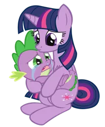 Size: 600x725 | Tagged: artist:queencold, crying, derpibooru import, holding, mama twilight, pouting, sad, safe, simple background, snot, spike, transparent background, twilight sparkle