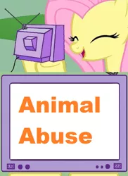 Size: 562x770 | Tagged: animal abuse, exploitable meme, fluttershy, implied abuse, meme, obligatory pony, out of character, semi-grimdark, tv meme