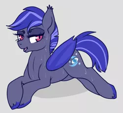 Size: 413x380 | Tagged: safe, artist:lulubell, derpibooru import, oc, oc:night watch, unofficial characters only, bat pony, pony, solo, sweat