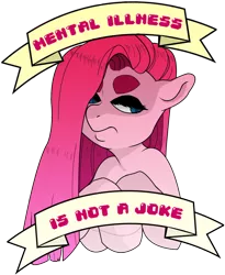 Size: 816x997 | Tagged: artist:zwoobat, feminist ponies, looking away, mouthpiece, old banner, pinkamena diane pie, pinkie pie, positive ponies, safe, solo, subversive kawaii, thick eyebrows