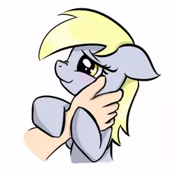 Size: 466x458 | Tagged: safe, artist:ophdesigner, derpibooru import, derpy hooves, human, pony, bedroom eyes, blushing, cute, daaaaaaaaaaaw, derpabetes, disembodied hand, doing loving things, female, floppy ears, heartwarming, hug, mare, nose wrinkle, petting, simple background, smiling, sweet dreams fuel, white background