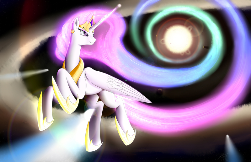 Size: 4500x2900 | Tagged: artist:bludraconoid, comet, derpibooru import, planet, princess celestia, safe, solo, space, stars, sun