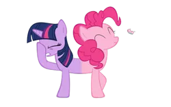 Size: 900x563 | Tagged: safe, artist:parttimebrony, derpibooru import, pinkie pie, twilight sparkle, butterfly, angry, catdog, conjoined, cute, eyes closed, facehoof, female, frown, fusion, gritted teeth, happy, hilarious in hindsight, lesbian, pushmi-pullyu, shipping, smiling, twinkie, wat, we have become one, what has science done, wtf