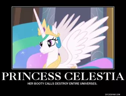 Size: 750x574 | Tagged: celestia hate, demotivational poster, derpibooru import, drama, drama bait, idw, image macro, meme, op started shit, princess celestia, reflections drama, safe, smiling, solo, spoiler:comic, spread wings, trollestia, tyrant celestia