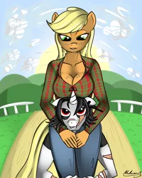 Size: 2000x2500 | Tagged: anthro, applejack, artist:malamol, boob freckles, boobhat, breasts, derpibooru import, oc, safe