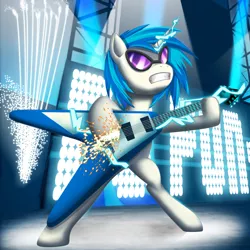 Size: 900x900 | Tagged: safe, artist:zelc-face, derpibooru import, vinyl scratch, pony, bipedal, electric guitar, guitar, solo