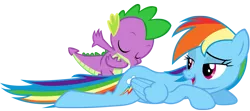 Size: 1201x535 | Tagged: artist:titanium-pony, artist:xpesifeindx, bedroom eyes, bowing, butt kiss, derpibooru import, eyes closed, foalcon, kissing, kiss my ass, looking back, open mouth, prone, rainbow dash, smiling, spike, suggestive