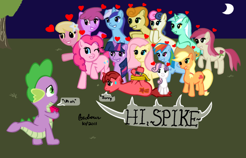 Size: 2022x1302 | Tagged: safe, artist:geoberos, derpibooru import, applejack, berry punch, berryshine, bon bon, carrot top, fluttershy, golden harvest, lily, lily valley, lyra heartstrings, minuette, pinkie pie, rainbow dash, roseluck, spike, sweetie belle, sweetie drops, twilight sparkle, applespike, carrotspike, female, flutterspike, lilyspike, male, pinkiespike, rainbowspike, shipping, spigate, spike gets all the mares, spikebelle, spikebon, spikeluck, spyra, straight, twispike