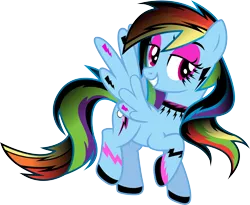 Size: 3653x3000 | Tagged: dead source, safe, artist:theshadowstone, derpibooru import, rainbow dash, pegasus, pony, alternate hairstyle, choker, eyeshadow, female, goth, gothic, mare, ponymania, simple background, smiling, solo, tattoo, transparent background