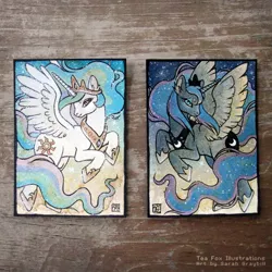 Size: 600x600 | Tagged: 2014, anthrocon, artist:teakitsune, derpibooru import, frame, irl, painting, princess celestia, princess luna, safe, traditional art