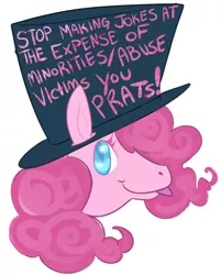 Size: 756x942 | Tagged: artist needed, safe, derpibooru import, pinkie pie, earth pony, pony, :p, female, feminist ponies, hat, looking at you, mare, mouthpiece, smiling, solo, subversive kawaii, tongue out, top hat