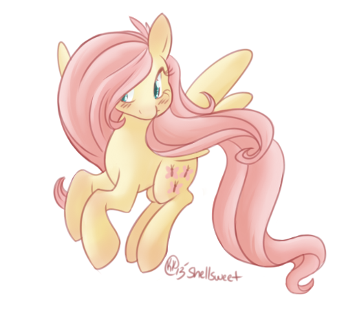 Size: 519x461 | Tagged: safe, artist:shellsweet, derpibooru import, fluttershy, pegasus, pony, blushing, female, head turn, looking away, looking sideways, mare, simple background, solo, spread wings, white background, wings