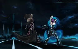 Size: 2016x1260 | Tagged: safe, artist:ardail, derpibooru import, octavia melody, vinyl scratch, crossover, tron