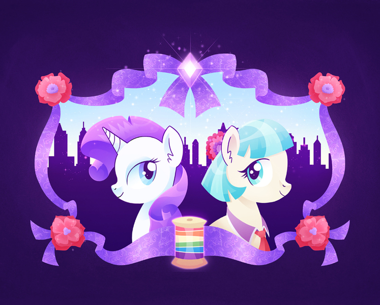 Size: 812x652 | Tagged: artist:steveholt, coco pommel, derpibooru import, rainbow thread, rarity, safe