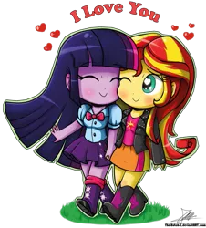 Size: 739x818 | Tagged: safe, artist:the-butch-x, derpibooru import, sunset shimmer, twilight sparkle, equestria girls, chibi, cute, female, lesbian, shimmerbetes, shipping, sunsetsparkle, twiabetes