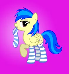 Size: 800x862 | Tagged: suggestive, derpibooru import, oc, oc:silvia, unofficial characters only, pegasus, pony, bedroom eyes, clothes, socks, solo, striped socks