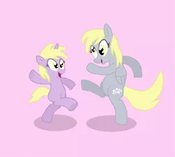 Size: 1100x990 | Tagged: safe, artist:shutterflye, derpibooru import, derpy hooves, dinky hooves, pony, bipedal, dancing