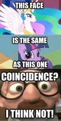 Size: 760x1497 | Tagged: safe, derpibooru import, edit, edited screencap, screencap, princess celestia, twilight sparkle, swarm of the century, the return of harmony, coincidence, coincidence i think not, comic, image macro, meme, screencap comic, the incredibles, twiface