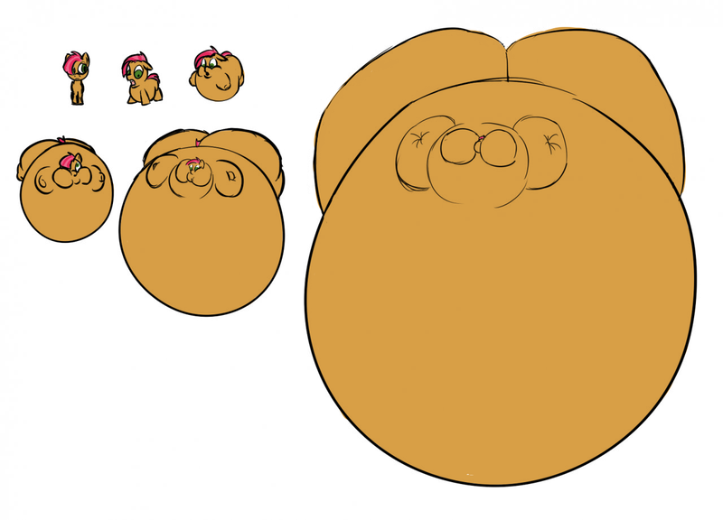Size: 1280x921 | Tagged: artist:calorie, babs seed, blimp, blimp seed, bloated, colored sketch, derpibooru import, immobile, impossibly large everything, inflation, puffy cheeks, questionable, round, sequence