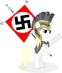 Size: 3000x3525 | Tagged: safe, artist:accu, derpibooru import, oc, oc:aryanne, unofficial characters only, pony, armor, banner, bipedal, blonde, flag, guard, heart, heil, nazi, salute, show accurate, simple background, solo, swastika, transparent background, vector, we are going to heil
