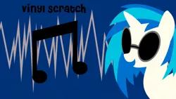 Size: 1920x1080 | Tagged: safe, artist:oobrushstrokeoo, derpibooru import, vinyl scratch, pony, unicorn, cutie mark, cutie mark background, female, hooves, horn, mare, open mouth, simple, solo, sunglasses, text, vector, wallpaper